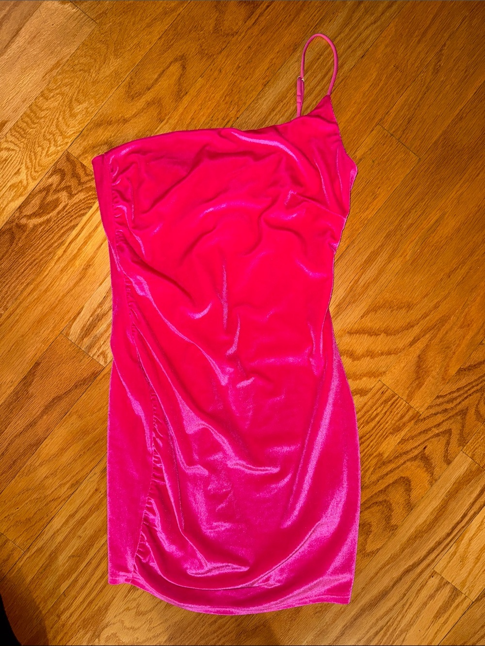 Lucy in the Sky One-Shoulder Hot Pink Velvet Mini Dress
